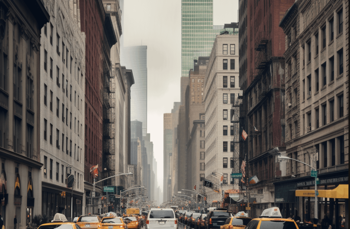An NYC street view showing buildings and cars